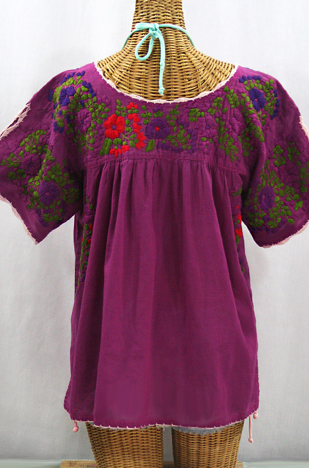 "Lijera Libre" Plus Size Embroidered Peasant Top -Fuchsia + Jewel Tones