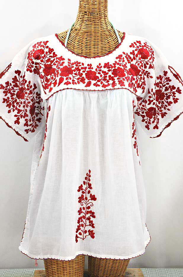 "Lijera Libre" Plus Size Embroidered Mexican Blouse - White + Red