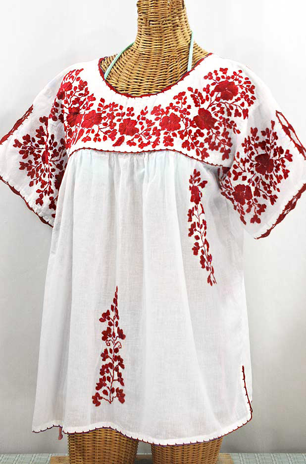 "Lijera Libre" Plus Size Embroidered Mexican Blouse - White + Red