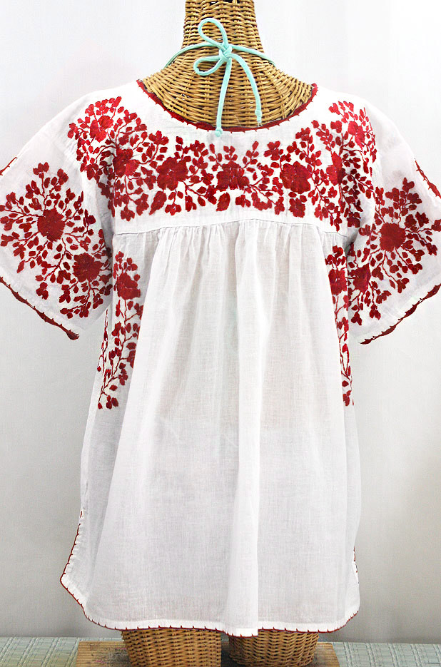 "Lijera Libre" Plus Size Embroidered Mexican Blouse - White + Red