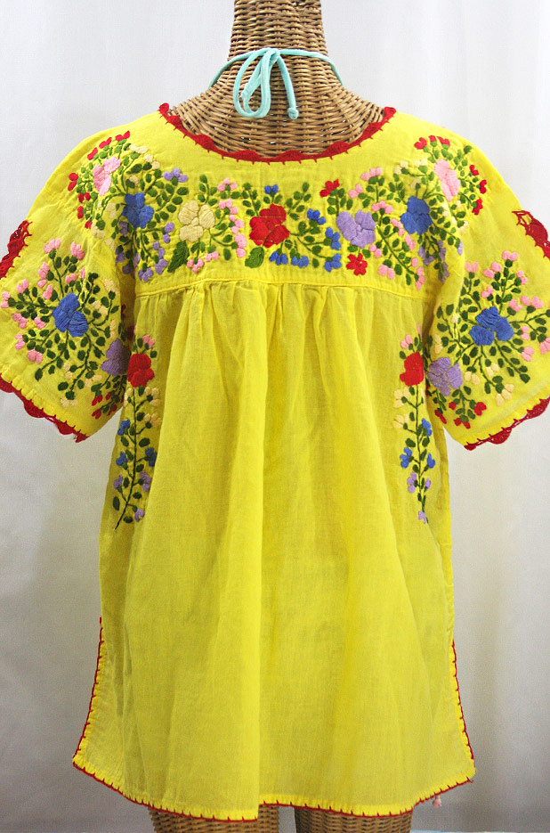 "Lijera Libre" Plus Size Embroidered Mexican Blouse - Yellow + Multi