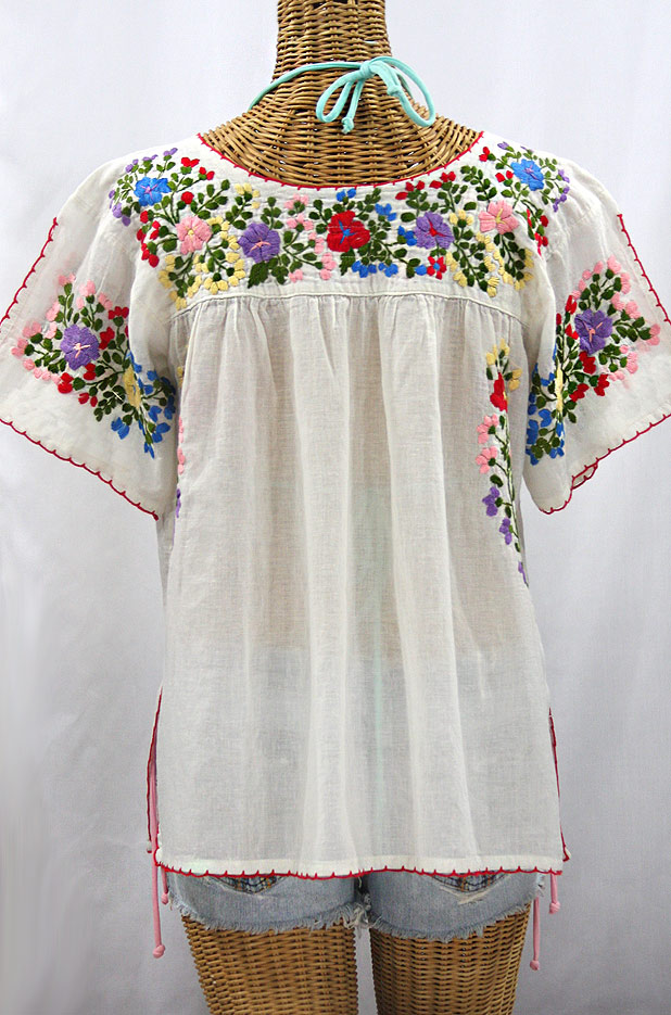 "La Lijera" Embroidered Mexican Blouse -Off White + Multi