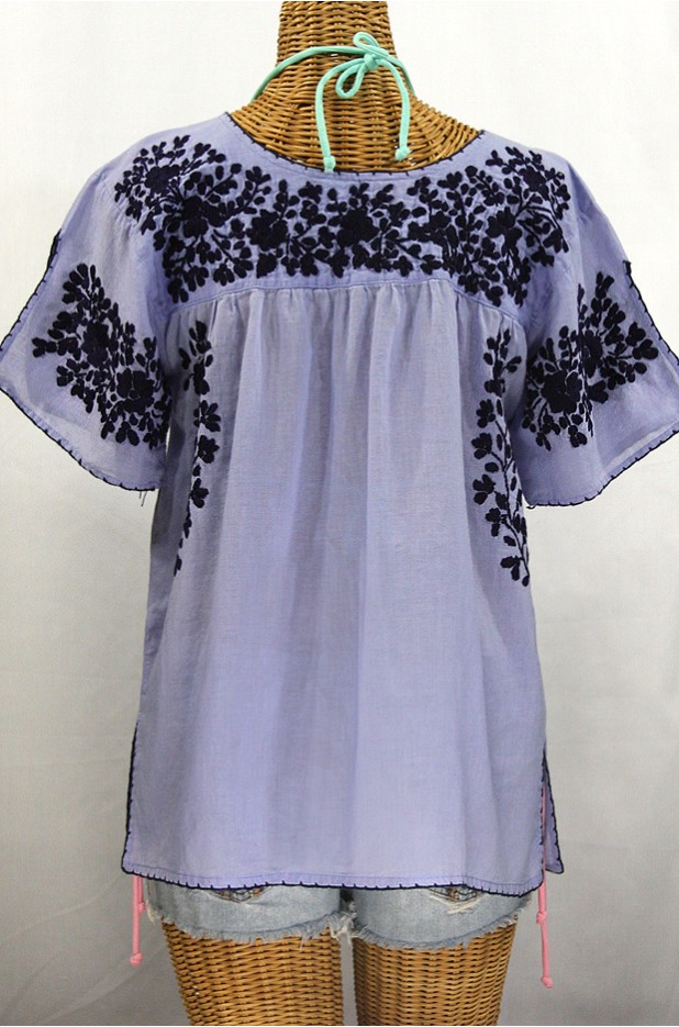"La Lijera" Embroidered Peasant Blouse Mexican Style -Periwinkle + Navy Blue