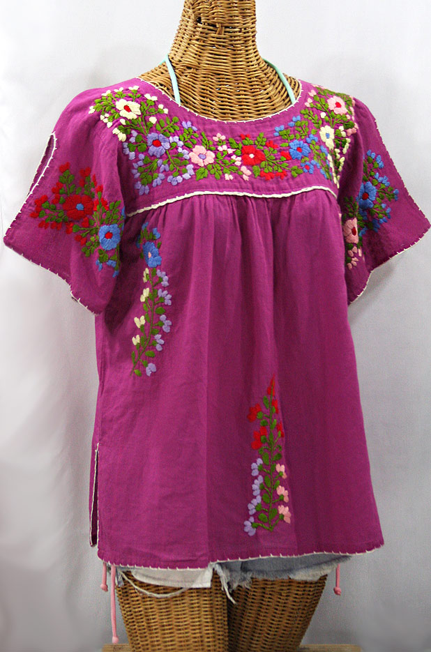 "La Lijera" Embroidered Mexican Style Peasant Blouse -Fuchsia