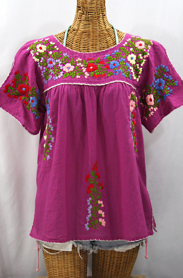 "La Lijera" Embroidered Mexican Style Peasant Blouse -Fuchsia