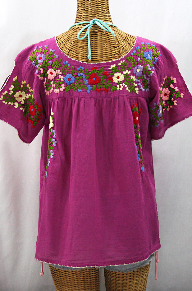 "La Lijera" Embroidered Mexican Style Peasant Blouse -Fuchsia