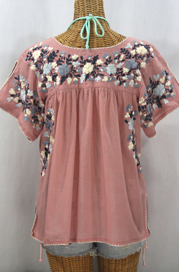 "La Lijera" Embroidered Peasant Blouse Mexican Style - Dusty Pink + Grey Mix