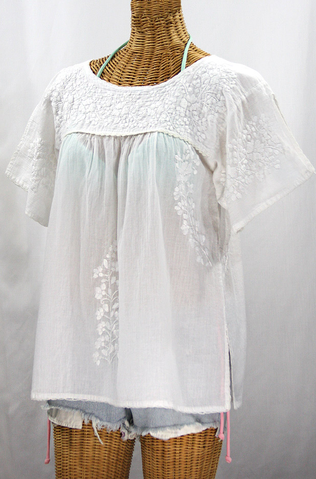 FINAL SALE-- "La Lijera" Embroidered Peasant Blouse Mexican Style -All White