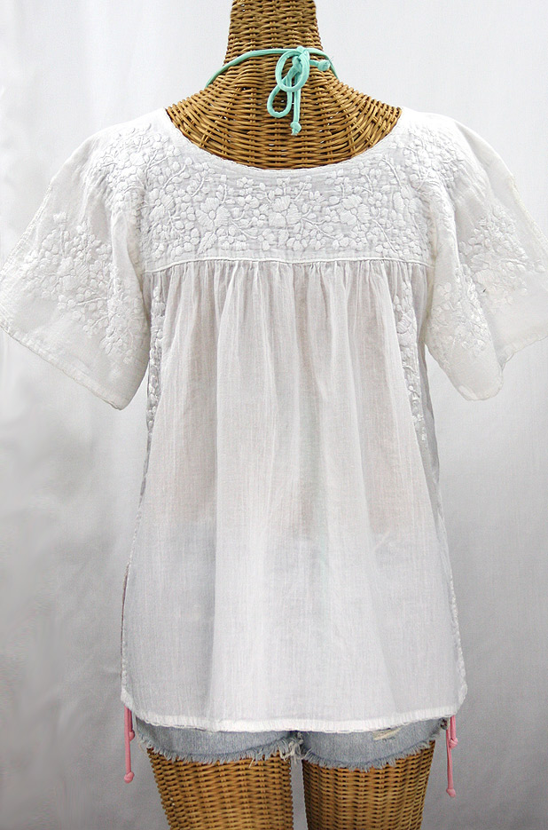 "La Lijera" Embroidered Peasant Blouse Mexican Style -All White