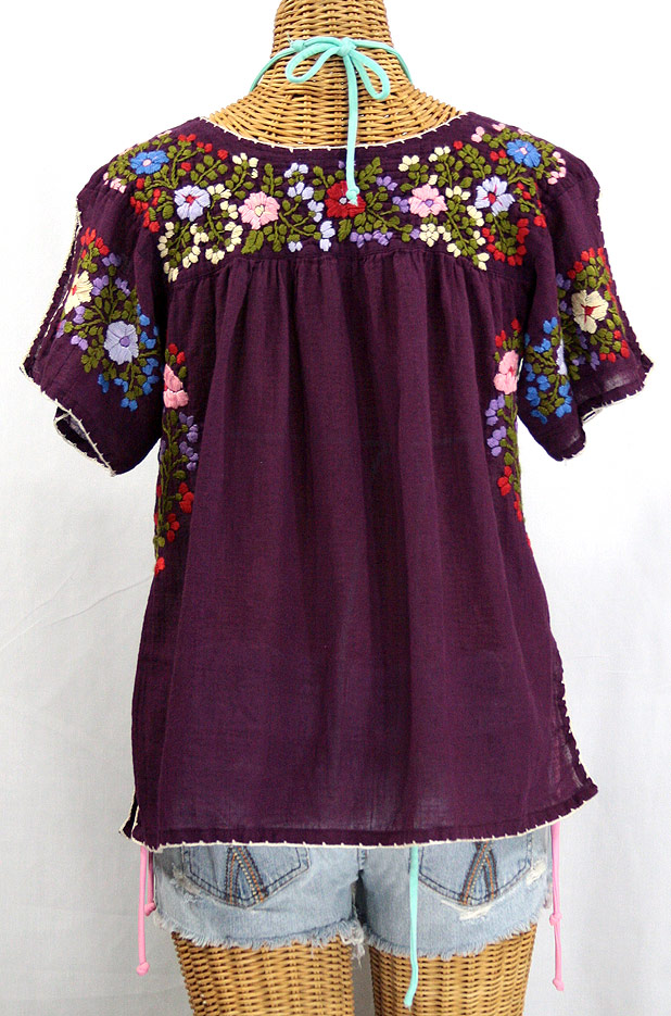 "La Lijera" Embroidered Mexican Style Peasant Top Blouse -Plum