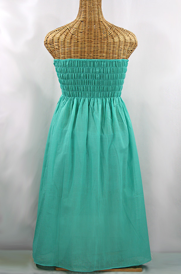 "La Canaria" Embroidered Strapless Sundress - Mint + Pink