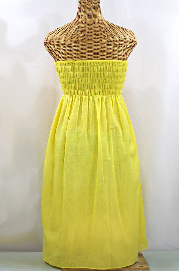 "La Canaria" Embroidered Strapless Sundress - Yellow + Magenta