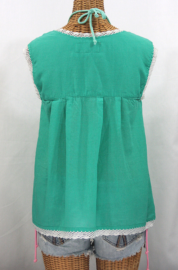 "La Marbrisa" Sleeveless Mexican Blouse -Mint + White