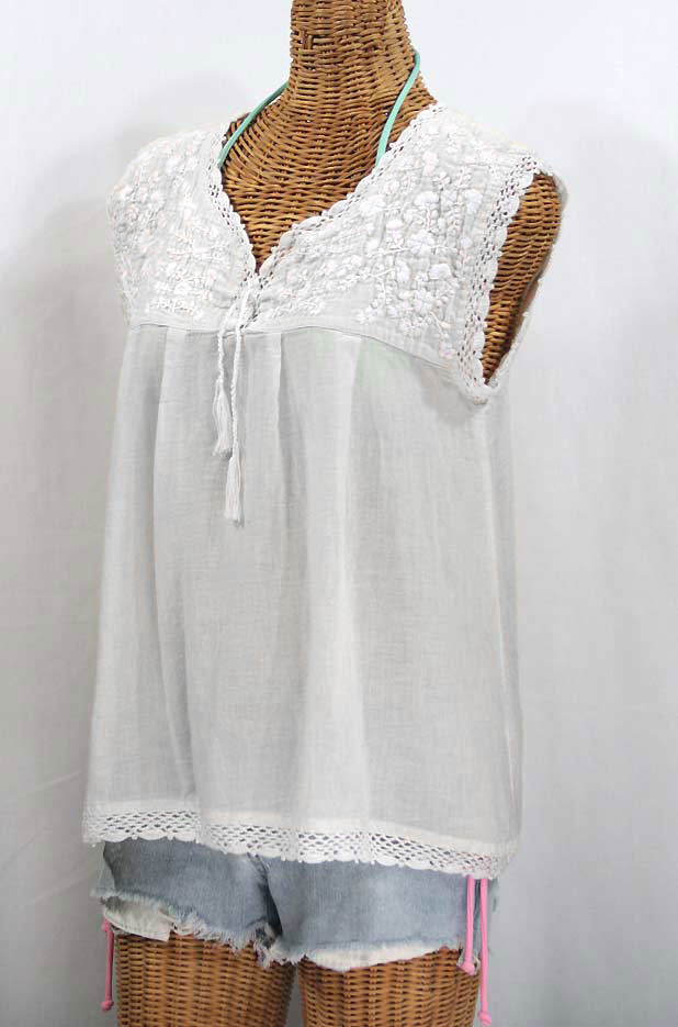 "La Marbrisa" Sleeveless Mexican Blouse - All White