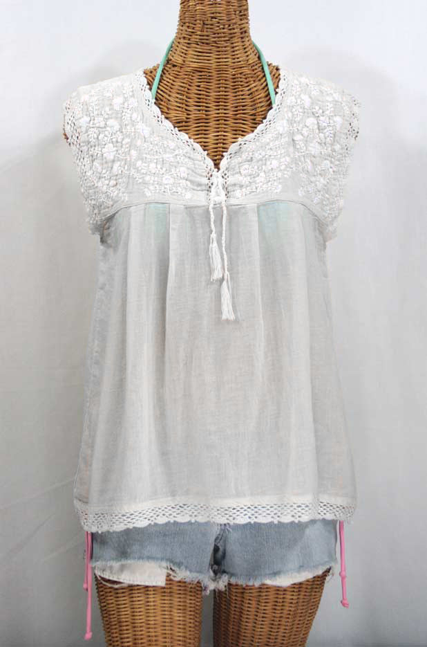 "La Marbrisa" Sleeveless Mexican Blouse - All White