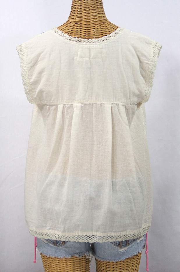 "La Marbrisa" Embroidered Sleeveless Peasant Blouse Top -Off White + Fiesta