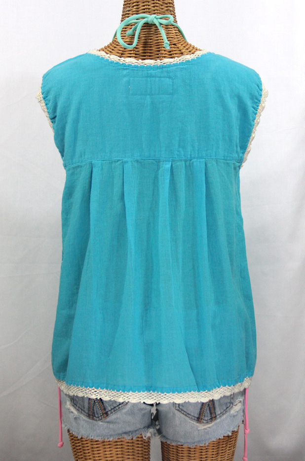 "La Marbrisa" Sleeveless Mexican Blouse -Aqua + Fiesta