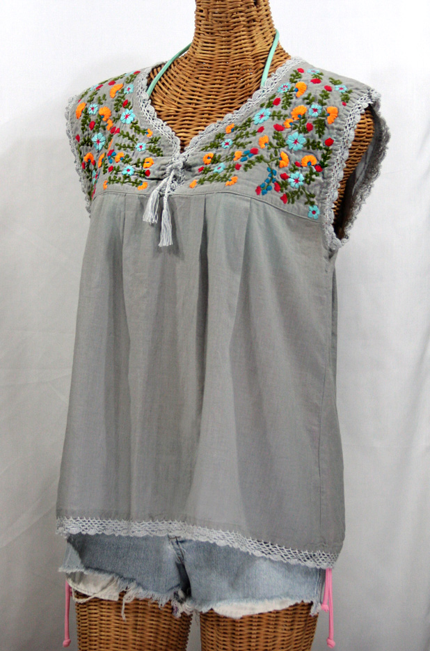 "La Marbrisa" Sleeveless Mexican Blouse -Grey + Fiesta