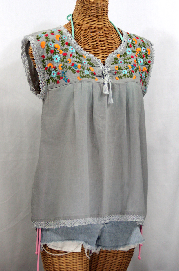 "La Marbrisa" Sleeveless Mexican Blouse -Grey + Fiesta