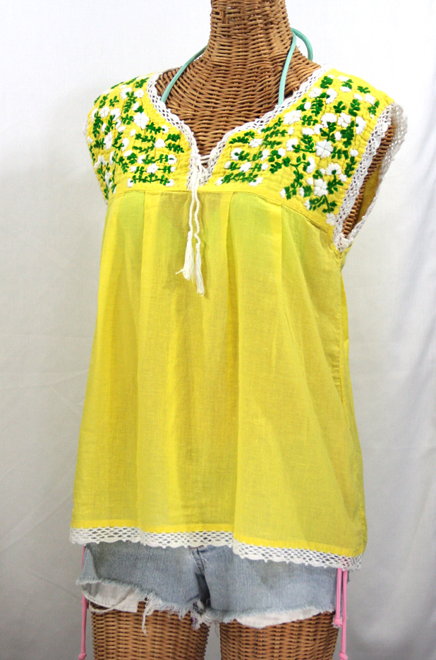 "La Marbrisa" Sleeveless Mexican Peasant Blouse -Yellow