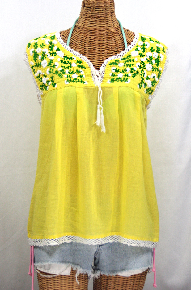 "La Marbrisa" Sleeveless Mexican Peasant Blouse -Yellow