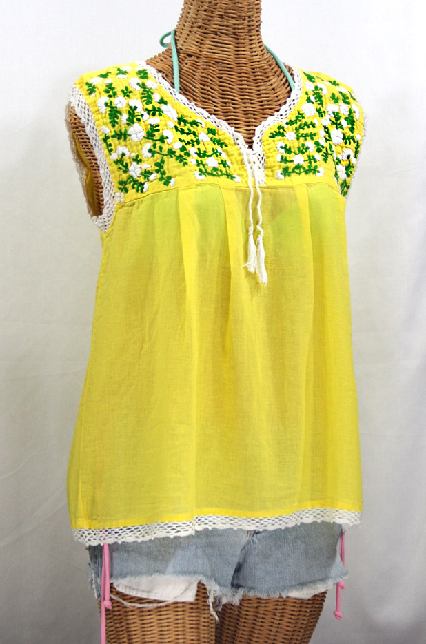 "La Marbrisa" Sleeveless Mexican Peasant Blouse -Yellow