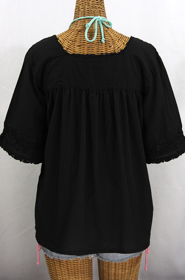 "La Marina" Embroidered Mexican Peasant Blouse - All Black