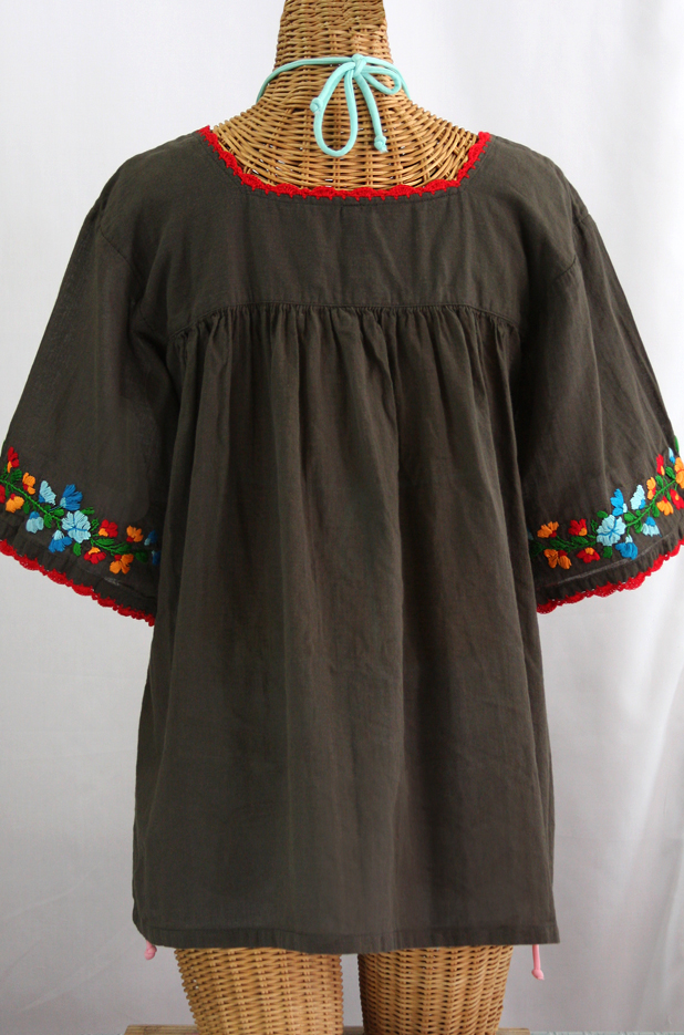 "La Marina" Embroidered Mexican Peasant Blouse -Matte Brown + Fiesta