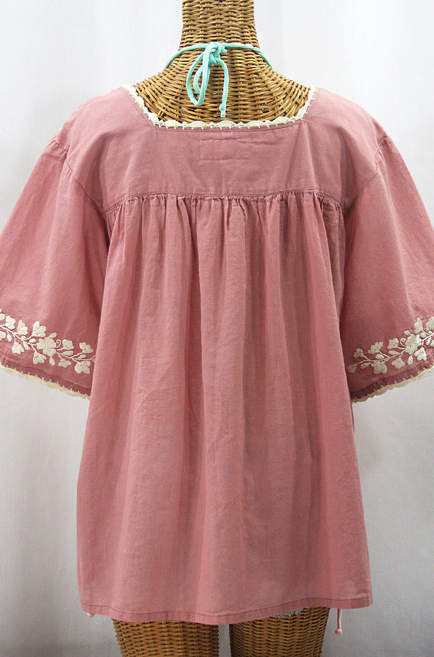 "La Marina" Embroidered Mexican Style Peasant Top - Dusty Light Pink + Cream