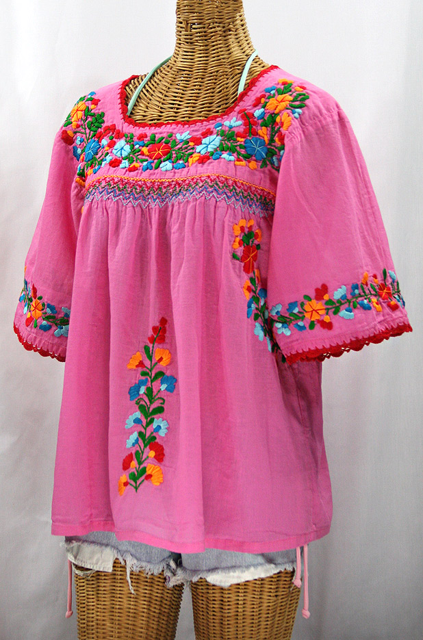 "La Marina" Embroidered Mexican Peasant Blouse -Bubblegum Pink + Fiesta