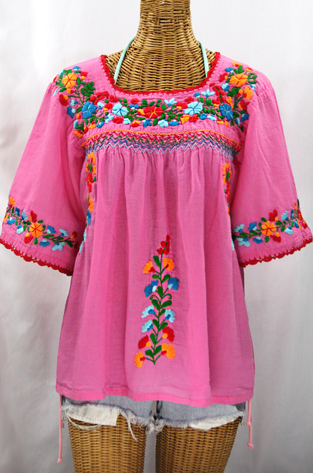 "La Marina" Embroidered Mexican Peasant Blouse -Bubblegum Pink + Fiesta