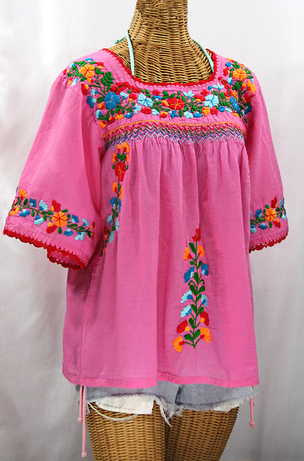 "La Marina" Embroidered Mexican Peasant Blouse -Bubblegum Pink + Fiesta