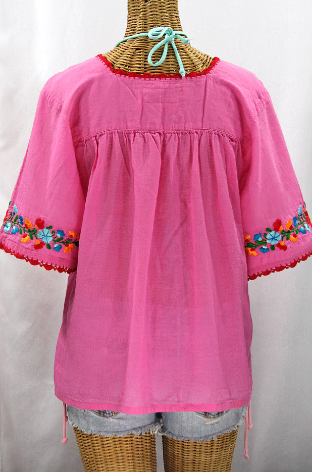 "La Marina" Embroidered Mexican Peasant Blouse -Bubblegum Pink + Fiesta