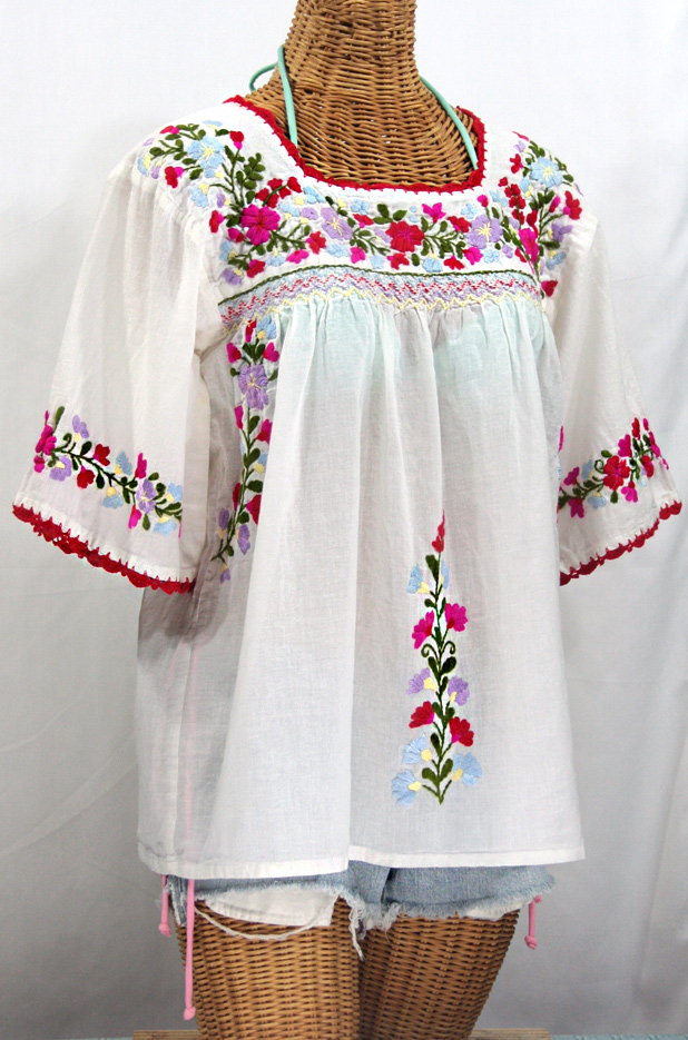 "La Marina" Mexican Embroidered Peasant Blouse -Classic White