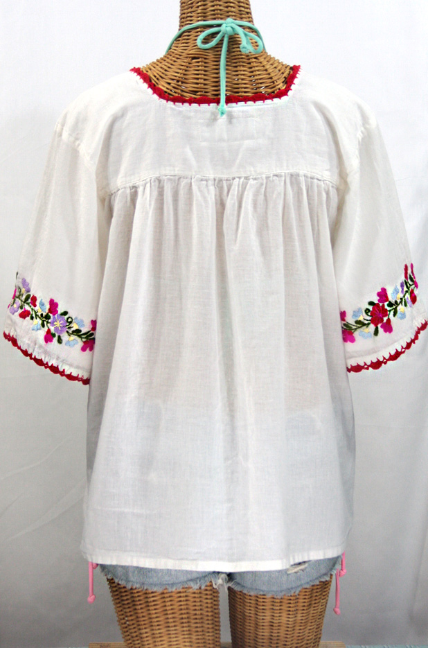 "La Marina" Mexican Embroidered Peasant Blouse -Classic White