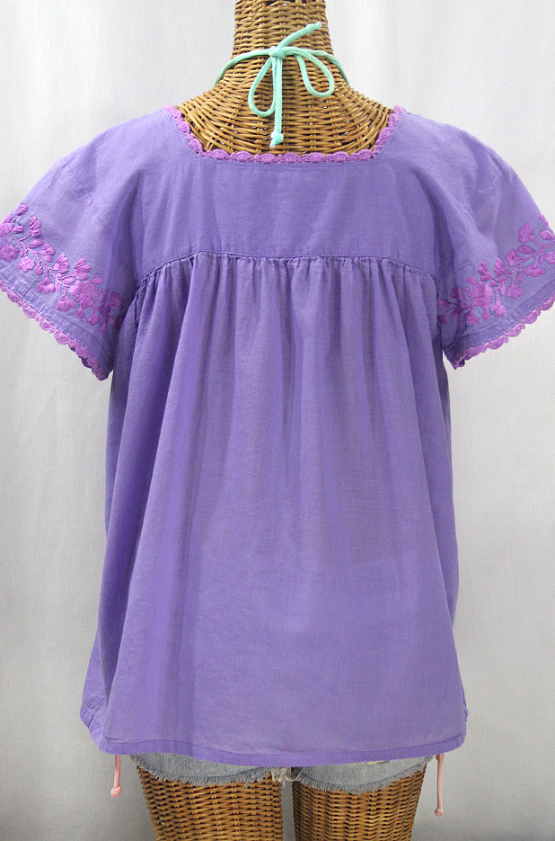 "La Marina Corta" Embroidered Mexican Peasant Blouse - Light Purple + Purple