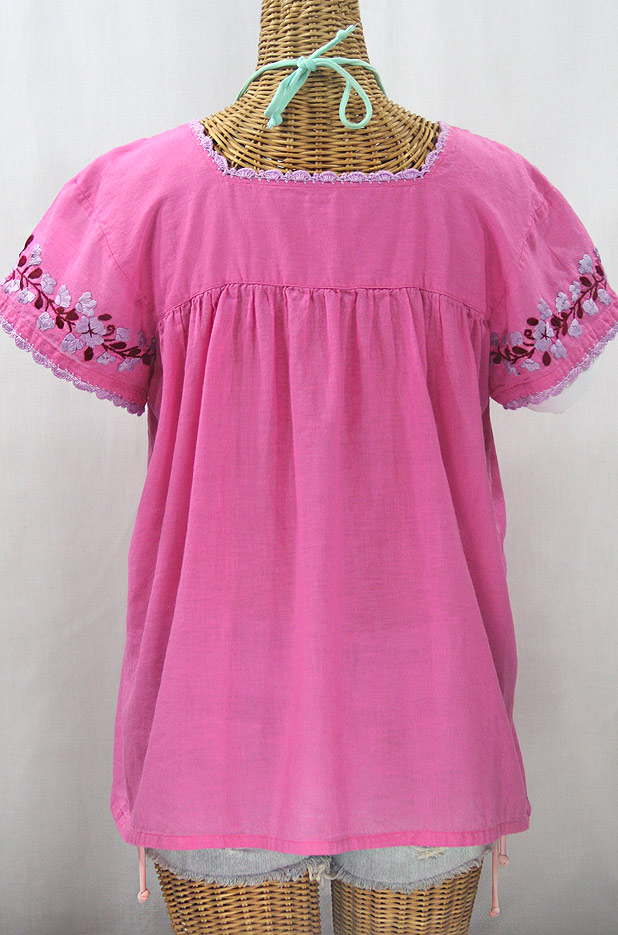 "La Marina Corta" Embroidered Mexican Peasant Blouse - Bubblegum Pink + Orchid Mix