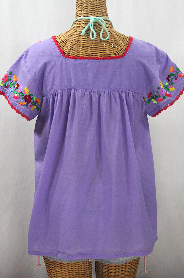 "La Marina Corta" Embroidered Mexican Peasant Blouse - Light Purple + Multi Mix