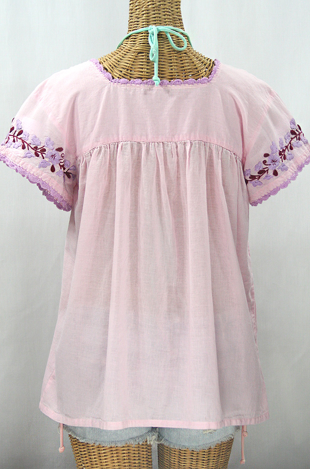 "La Marina Corta" Embroidered Mexican Peasant Blouse - Pale Pink + Orchid Mix