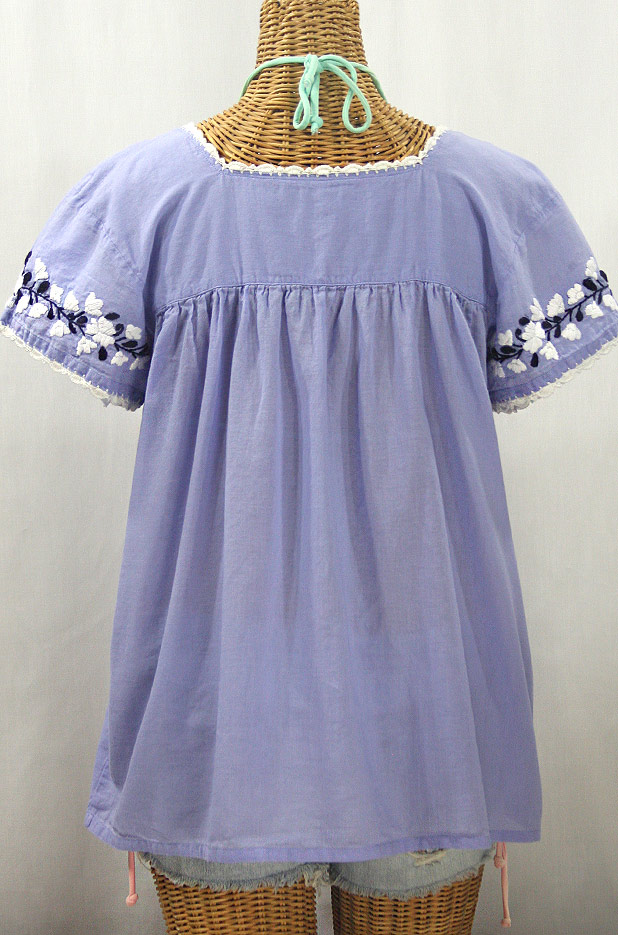 "La Marina Corta" Embroidered Mexican Peasant Blouse - Periwinkle + White and Navy