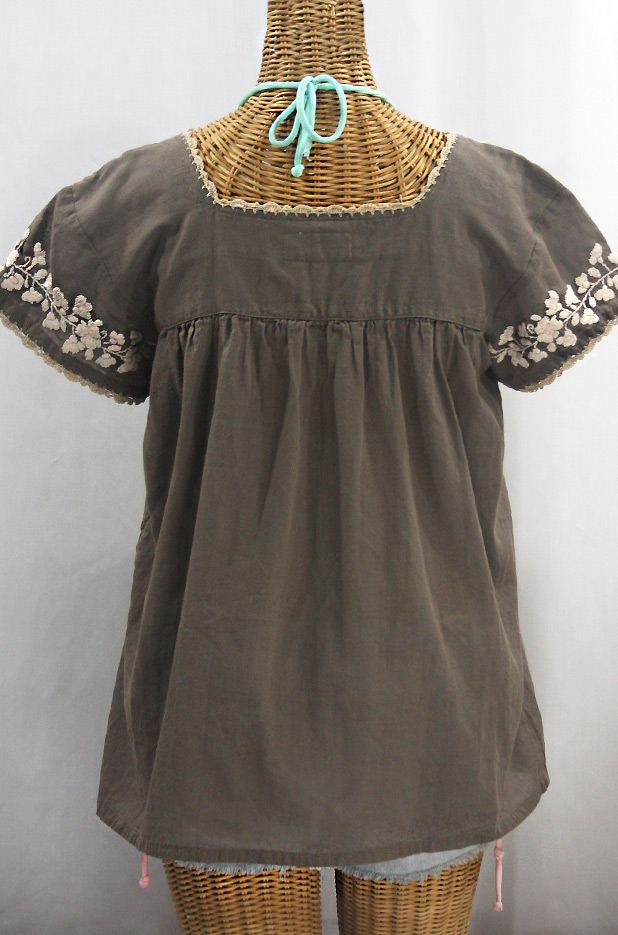 "La Marina Corta" Embroidered Mexican Peasant Blouse - Fog + Cream