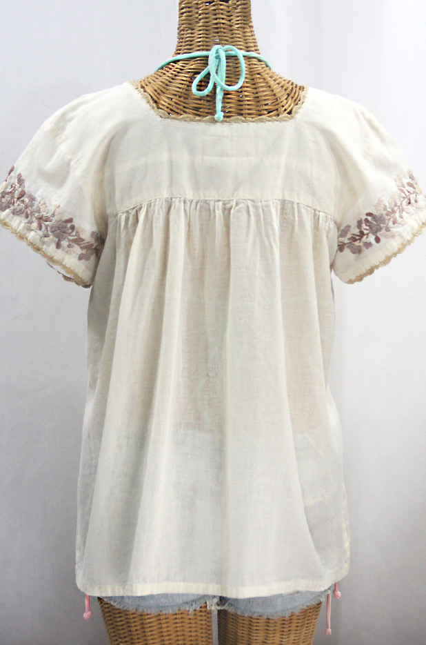 "La Marina Corta" Embroidered Mexican Peasant Blouse - Off White + Cocoa Mix