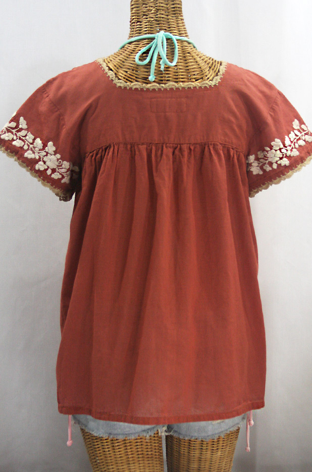 "La Marina Corta" Embroidered Mexican Peasant Blouse - Terracotta + Cream