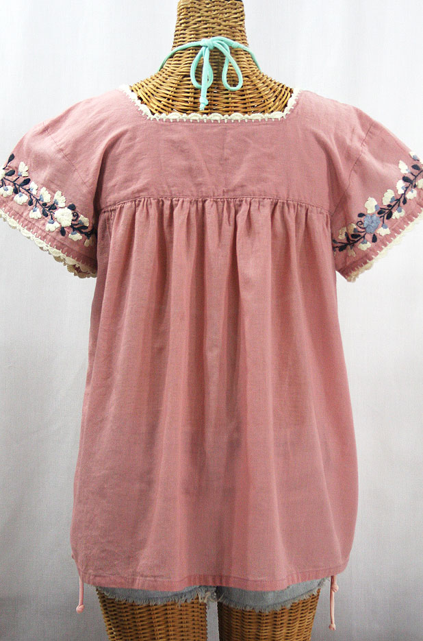 "La Marina Corta" Embroidered Mexican Peasant Blouse - Dusty Light Pink + Grey Mix