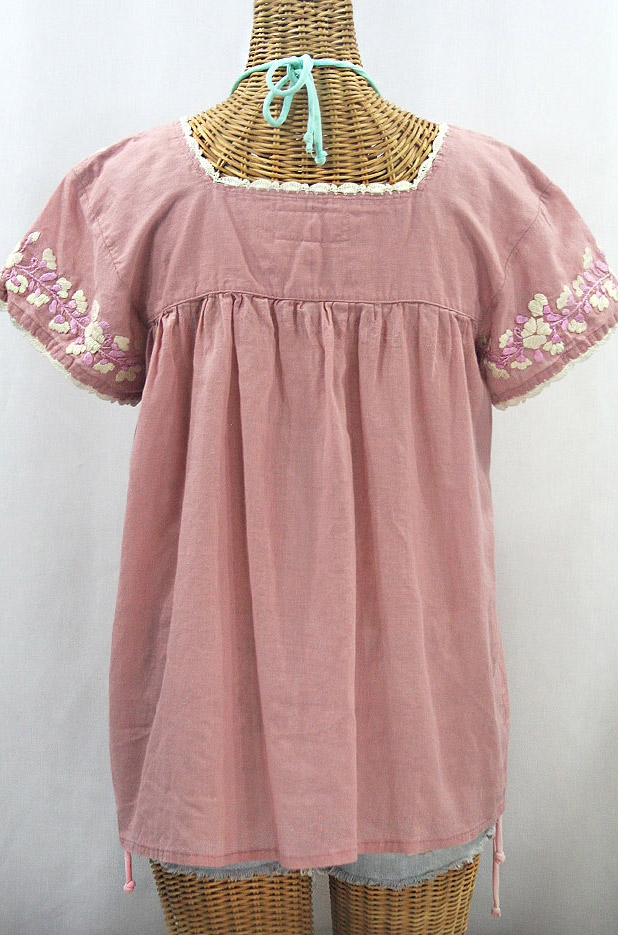 "La Marina Corta" Embroidered Mexican Peasant Blouse - Dusty Light Pink + Pink Mix