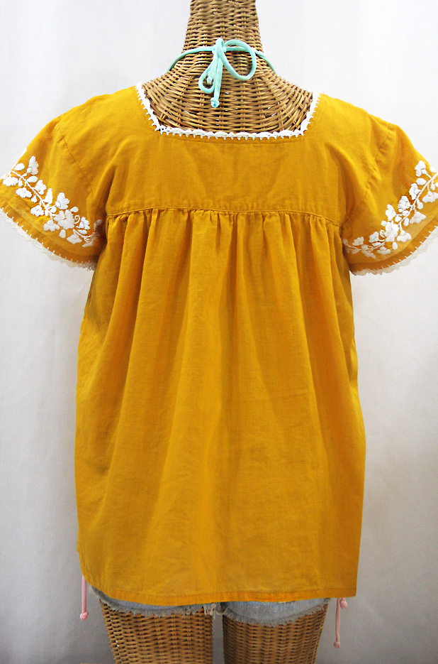 "La Marina Corta" Embroidered Mexican Peasant Blouse - Honey Gold + White