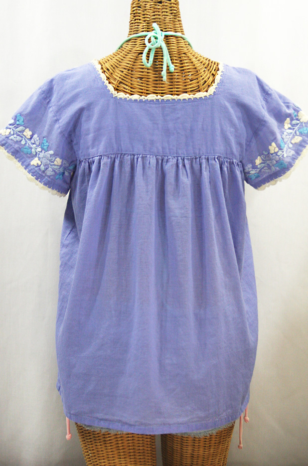 "La Marina Corta" Embroidered Mexican Peasant Blouse - Periwinkle + Blue Mix