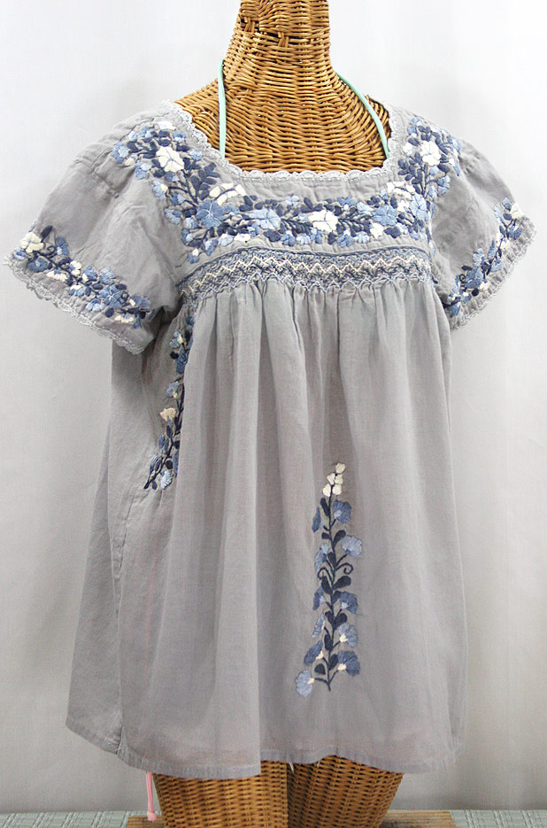 "La Marina Corta" Embroidered Mexican Peasant Blouse - Shades of Grey