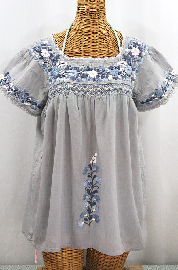 "La Marina Corta" Embroidered Mexican Peasant Blouse - Shades of Grey