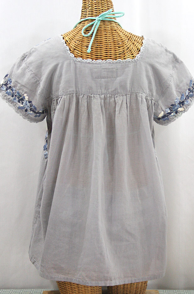 "La Marina Corta" Embroidered Mexican Peasant Blouse - Shades of Grey